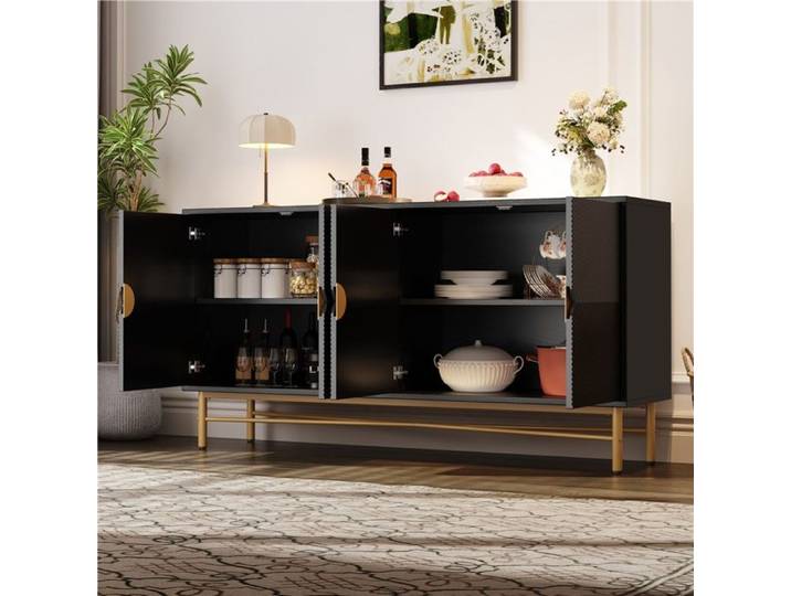Buffet texturé 160 cm 4 portes poignées dorées