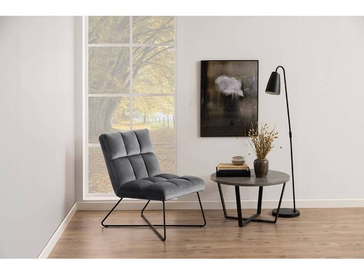 Fauteuil lounge Netta Gris/Gris foncé Velours Vilda 62 x 90 x 86cm