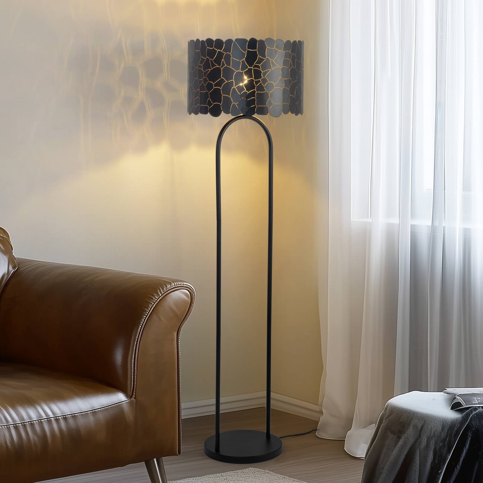 Lindby Vloerlamp Modern Metaal Zwart en Goud/Messing voor Woon- en Eetkamer