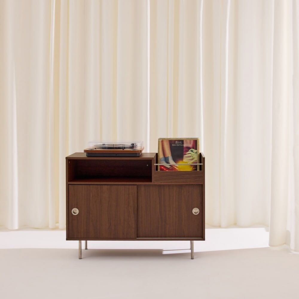 sweeek Mueble para  vinilo vintage con decoración de madera y acero