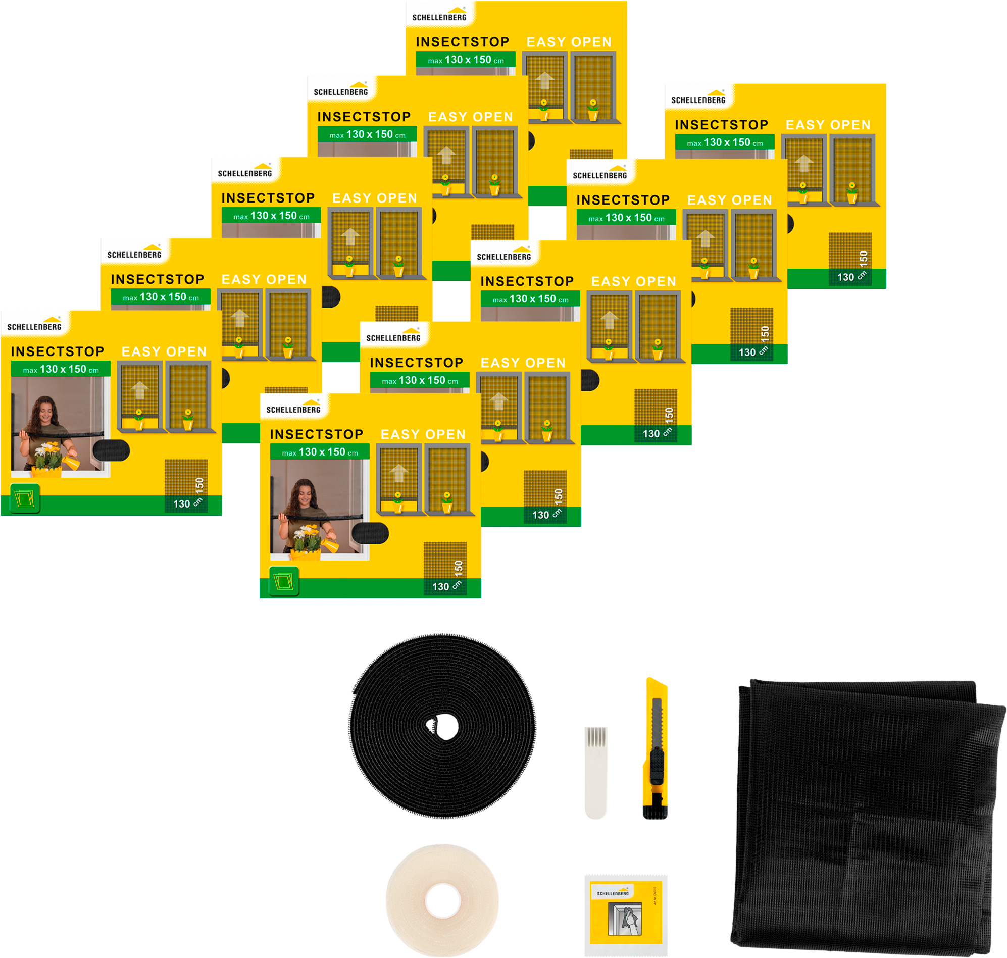 Fliegengitter-Gewebe SCHELLENBERG "Simply Open aufrollbar für Fenster, 3-er Pack", grau (rahmen: grau gewebe: anthrazit), B:130cm H:150cm, Insektenschutzgitter, Klebe-Klett-Montage, 130 x 150 cm, anthrazit