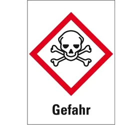 König Werbeanlagen Dreifke® Aufkleber I Gefahrensymbol Totenkopf mit gekreuzten Knochen GHS 06, Gefahr, Folie, 37x52mm, 6/Bogen, GHS-Verordnung