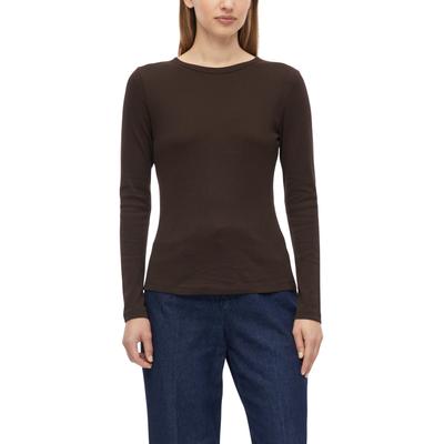 Langarmshirt S.OLIVER, Damen, Gr. 36, braun, Jersey, Obermaterial: 100% Baumwolle, regular fit hüftlang, U-Boot-Ausschnitt, gerader Abschluss, Shirts Langarmshirt, mit U-Boot-Ausschnitt