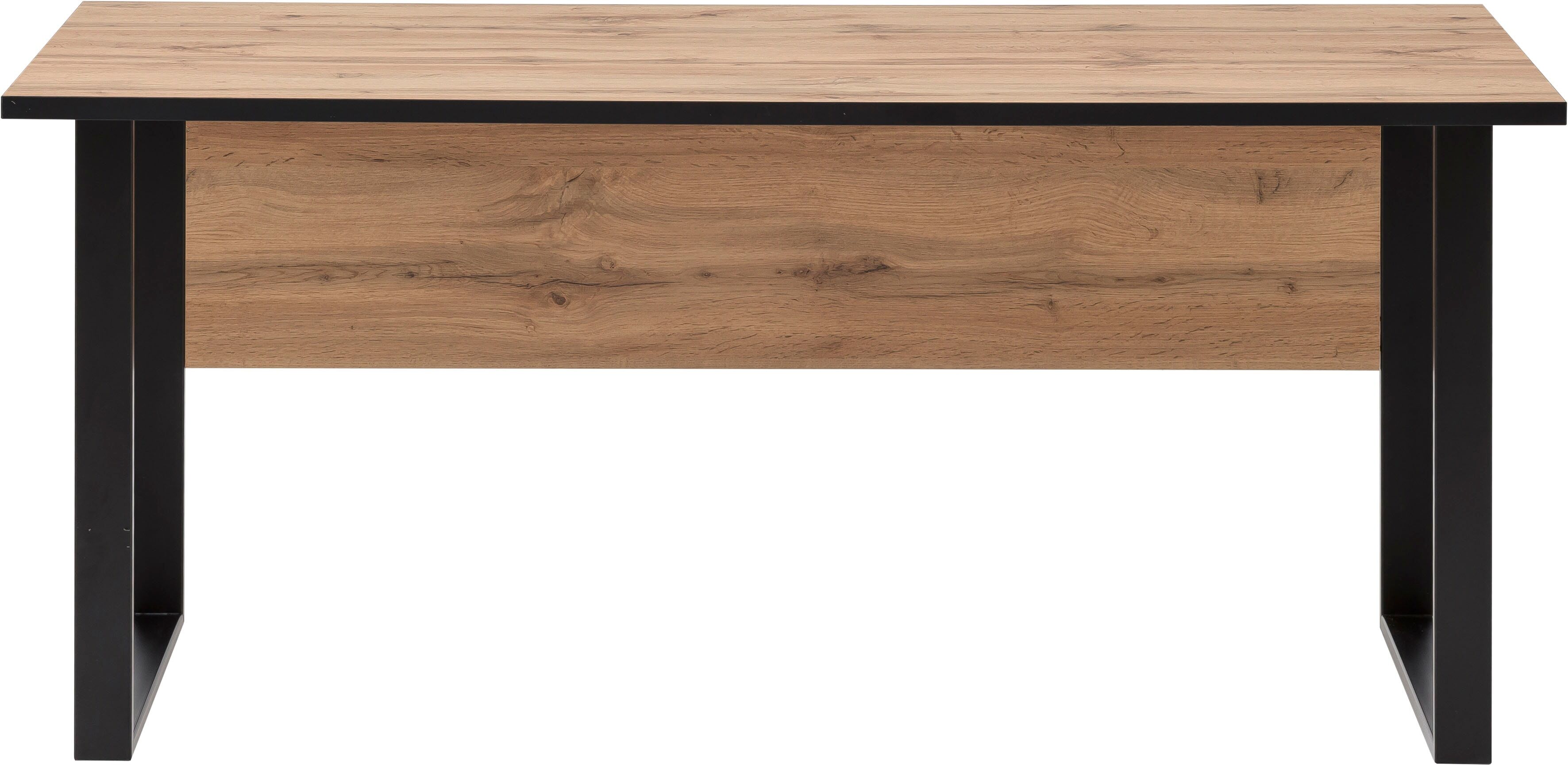 Schreibtisch SCHILDMEYER "Serie 2000", beige (eiche landhaus dekor, schwarz, eiche landhaus dekor), Tische, Schreibtisch eiche landhaus dekor, schwarz, eiche landhaus dekor Einheitsgröße