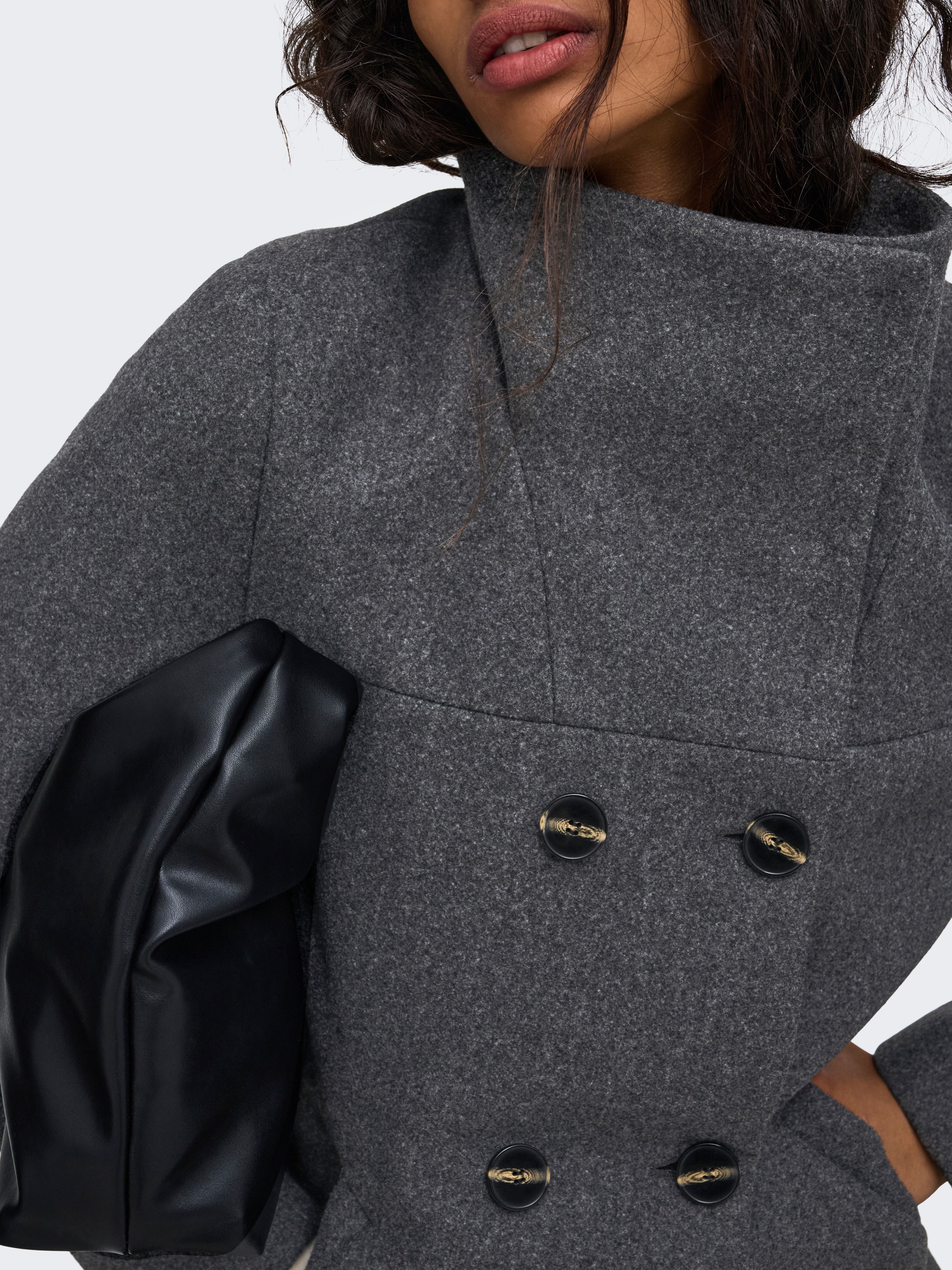 Langjacke ONLY "ONLBLAKE SOPHIA COAT OTW NOOS", Damen, Gr. XS, dunkelgrau melange, Web, Obermaterial: 100% Polyester, meliert, unifarben, Po-bedeckend, Jacken Langjacke, Kunstfaser, 2-Reiher, Eingrifftaschen dunkelgrau melange XS