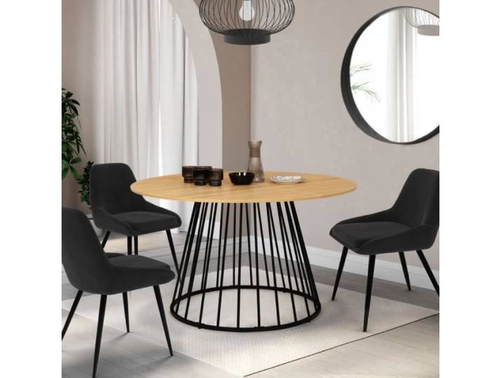 Table à manger ronde fixe - IDMARKET - YUNA - Bois et noir - 6 personnes - 110 cm