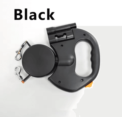 Inspire Picks 3M Double Retractable Dog Leash With LED Flashlight & Waste Bag Holder double ended Black