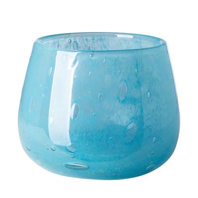 Tischvase FINK "MARLY", blau (türkis), B:13,5cm H:11cm T:13,5cm Ø:13,5cm, Glas, Vasen, wasserdicht, durchgefärbt, mundgeblasen