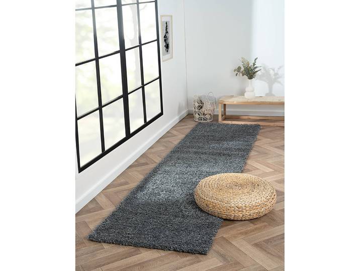 Hochflorteppich 80 x 300cm Grau/Dunkelgrau