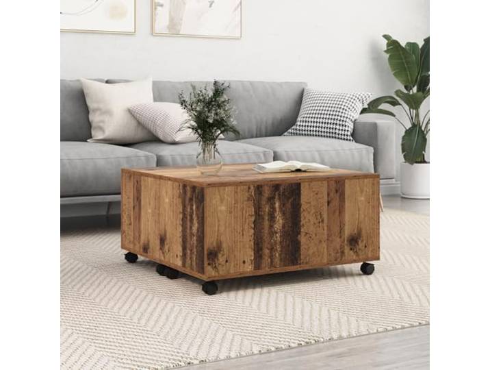 HEFZGDB Couchtisch mit Rad Altes Holz 75 x 75 x 38 cm Holzwerkstoff, moderner Wohnzimmertisch mit Rollen für einfache Mobilität und praktischem Design, Stabiler Beistelltisch