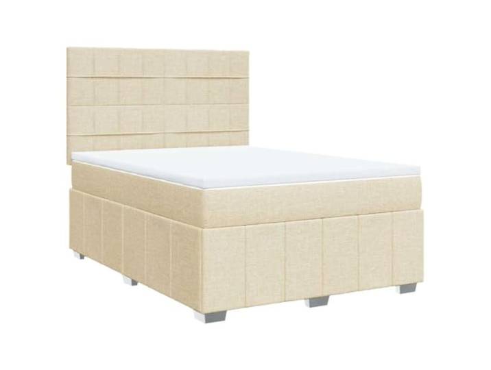 KKgypkn Boxspringbett Stoff Creme 140x190 cm mit Taschenfederkernmatratze, höhenverstellbarem Kopfteil und Lattenrost