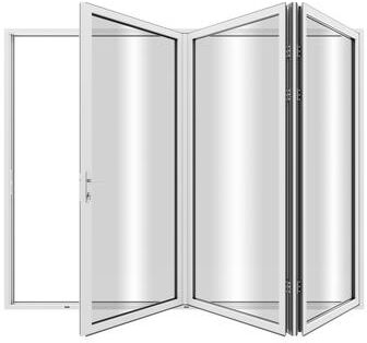 "KaMic Elite-Fold 96"" x 96"" 3-Panel Aluminum Folding Door in White with Hidden Hinges & Rollers, Folded Out From Left To Right"