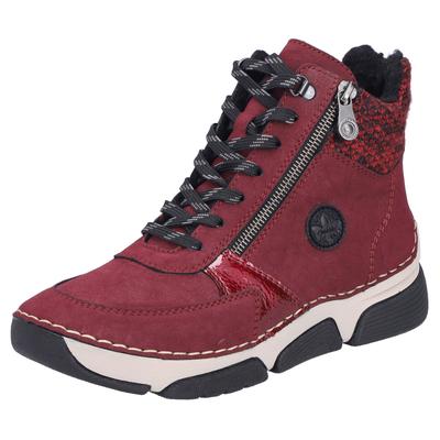 Winterboots RIEKER, Damen, Gr. 40, rot (bordeaux), Nubuklederimitat, Textil, Schuhe Winterboots, Schnürstiefelette, Schnürboots mit Textil-Besatz am Schaftrand