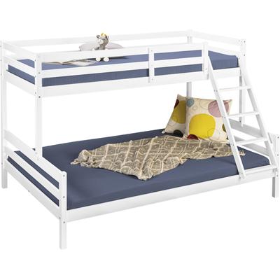 Etagenbett INTER LINK "Sleepy Cloud, 90/140x200, Kiefer Massivholz, Weiss lackiert", weiß, weiß, weiß, B:153cm H:144cm L:209cm, Etagenbetten, Etagenbett, Inkl. 2 Lattenroste, Leiter kann rechts oder links montiert werden