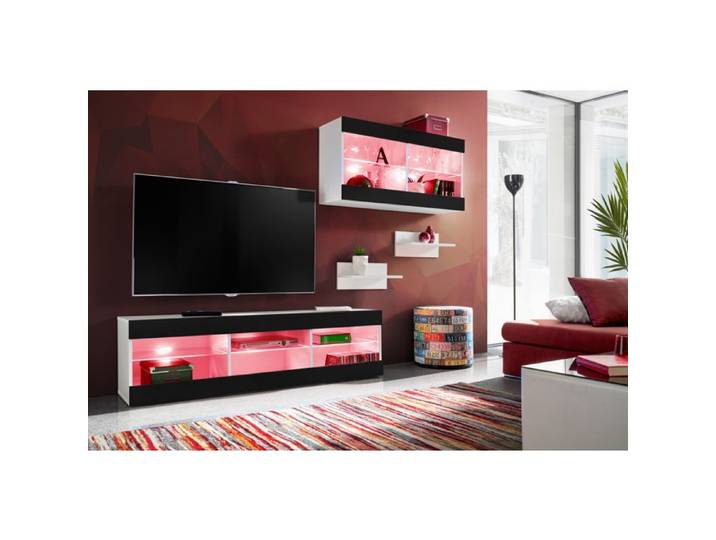 Meuble TV Ensemble Komodee TIVOLI SET3 avec LED RGB - Blanc Noir 35 x 240 x 195 cm