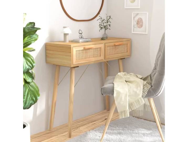 “Summer Sale élégant Table console Marron 80x30x75 cm Bois massif pin -rotin naturel 12.35 Kg 54714