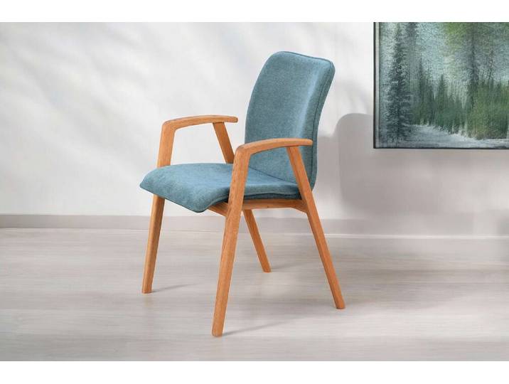 Armlehnstuhl OTTO HOME Loreen Esszimmerstuhl, Polsterstuhl, Designstuhl , grün (storm 39 grün, eiche natur geölt), B:56cm H:86,5cm T:64cm, Holzwerkstoff, Massivholz, Polyester, Stühle, Armlehnstuhl, mit Massivgestell, hochwertig gearbeitet, Armlehnen, stilvoll, bequem