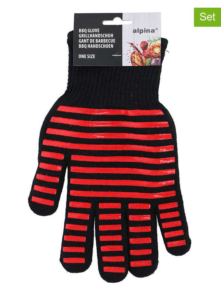 Alpina 2er-Set: Grillhandschuhe in Rot/ Schwarz - (L)28 x (B)18 cm - onesize