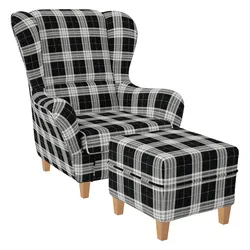 Supellex Sofia Ohrensessel mit Hocker   Design Oxford kariert