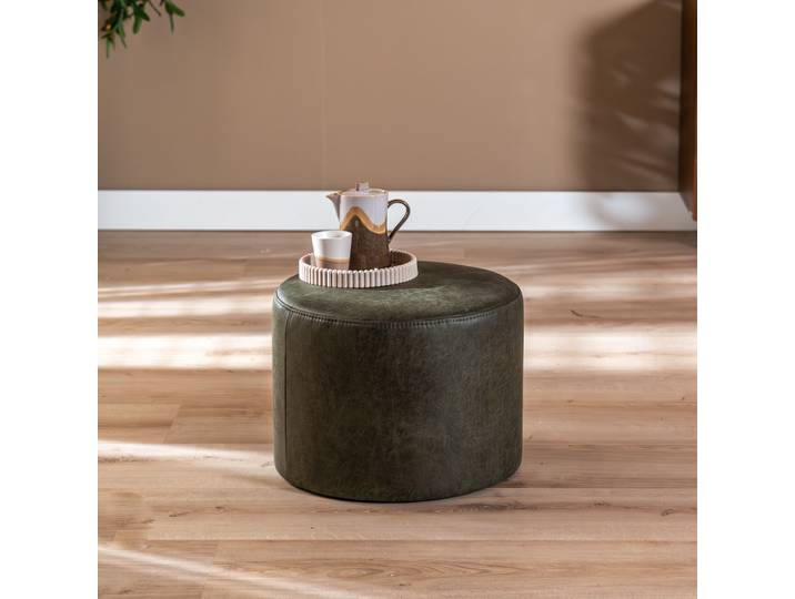 Bronx71 Hocker Kyla Eco-Leder rund olivgrün