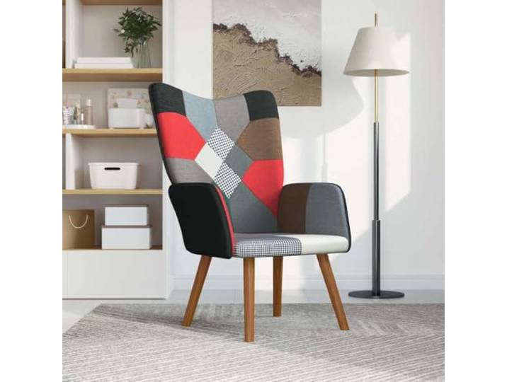 Sessel Patchworksessel Gepolstert Stoff mit Holzbeinen Dunkles Patchwork, Schwammfüllung, stabiler Stahlrahmen, weiches Gewebe