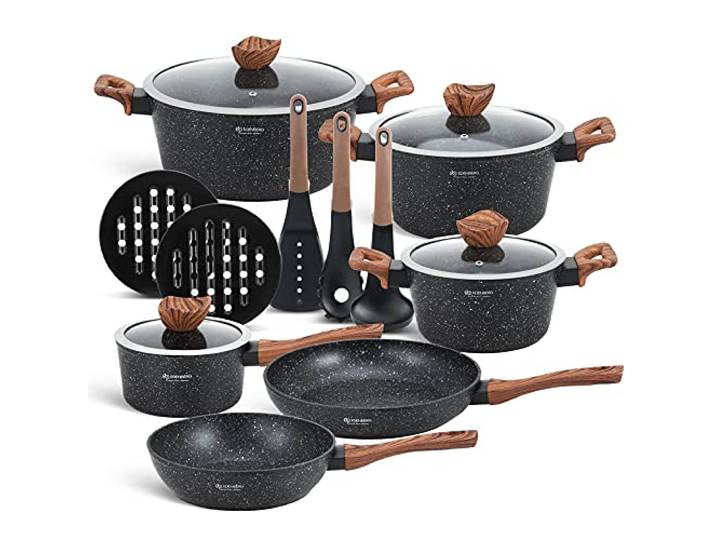 EDENBERG 15 TLG Topfset Induktion, Töpfe & Pfannen beschichtet, Kochtopf Set induktions Töpfe Set, Kochtöpfe, Töpfe Induktion Kochgeschirr Set, Topfset induktionsgeeignet (EB-5617)