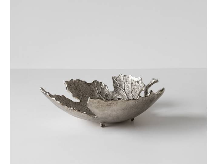 Schale Folia B41 x T38 x H12 cm Aluminium Platin Handgemacht, Wohnaccessoires