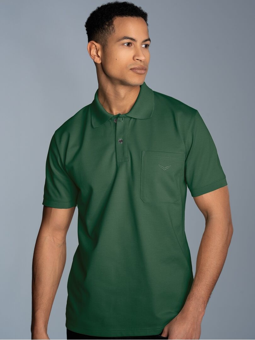 Poloshirt TRIGEMA "TRIGEMA Polohemd mit Brusttasche", Herren, Gr. M, grün (efeu), Piqué, 100% Baumwolle, Basic, normal, ohne Ausschnitt, Shirts Poloshirt efeu M