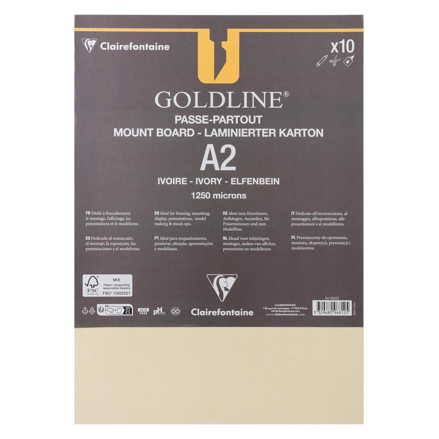 Clairefontaine Goldline Passepartoutkarton A2, 10 Bogen 1,25mm - Elfenbein (10x) (96812C)