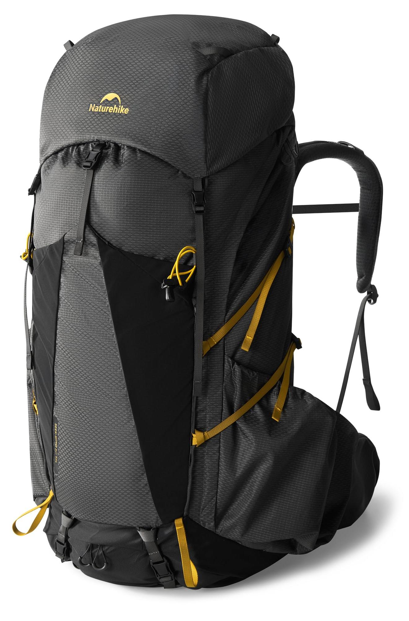 Trekkingrucksack 65 l, wasserdicht, mit Regenhülle, Schwarz