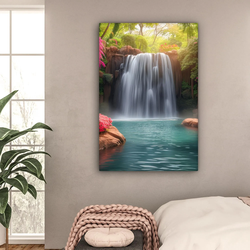 LEINWANDBILD Wasserfall - Natur - Pflanzen - Dschungel - Wasser Deko Groß 90x140 cm