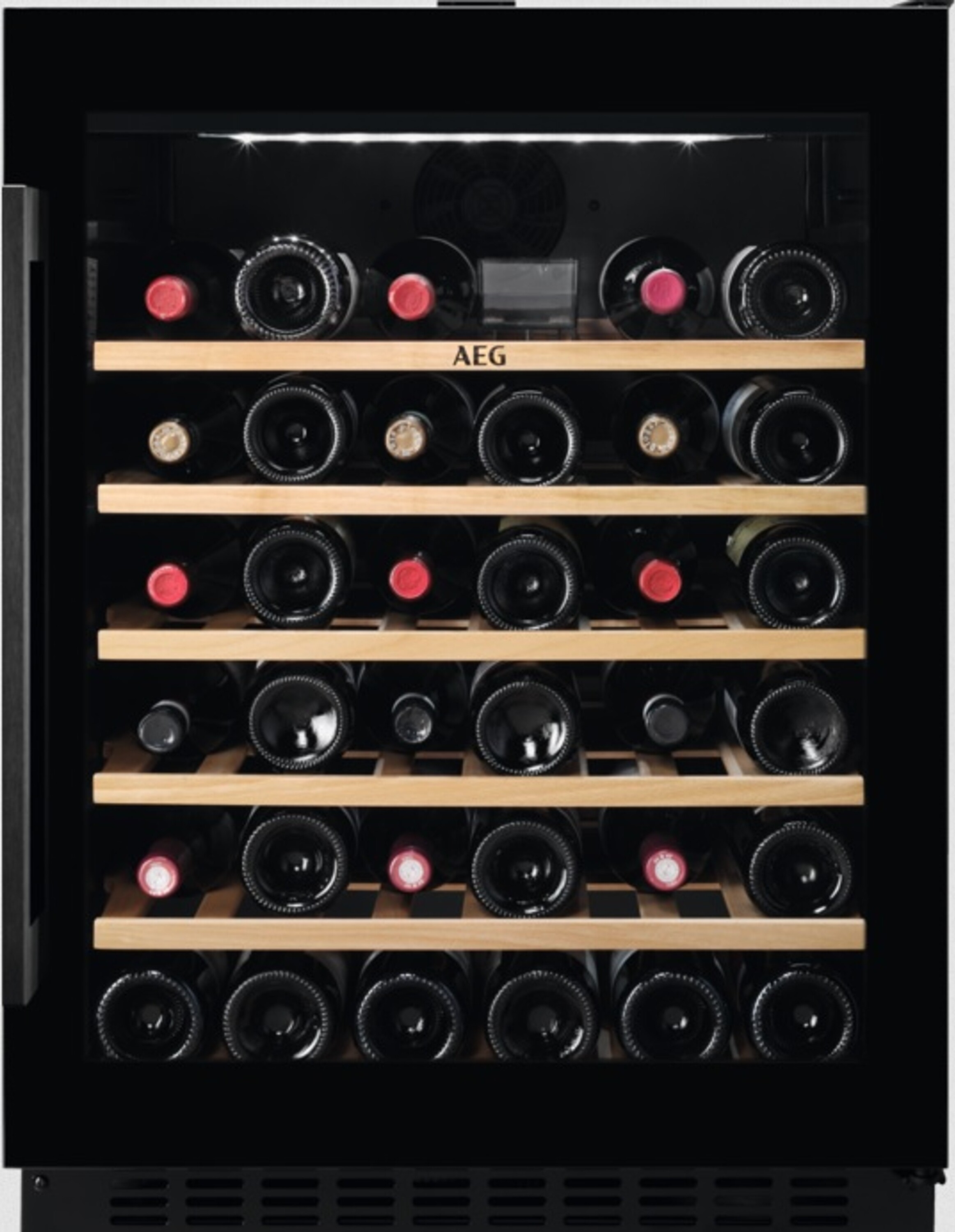 AEG AWUS052B5B, Weinkühler mit Kompressor, Integriert, 52 Flasche(n), 60 W, Schwarz, Schwarz, Transparent, Holz