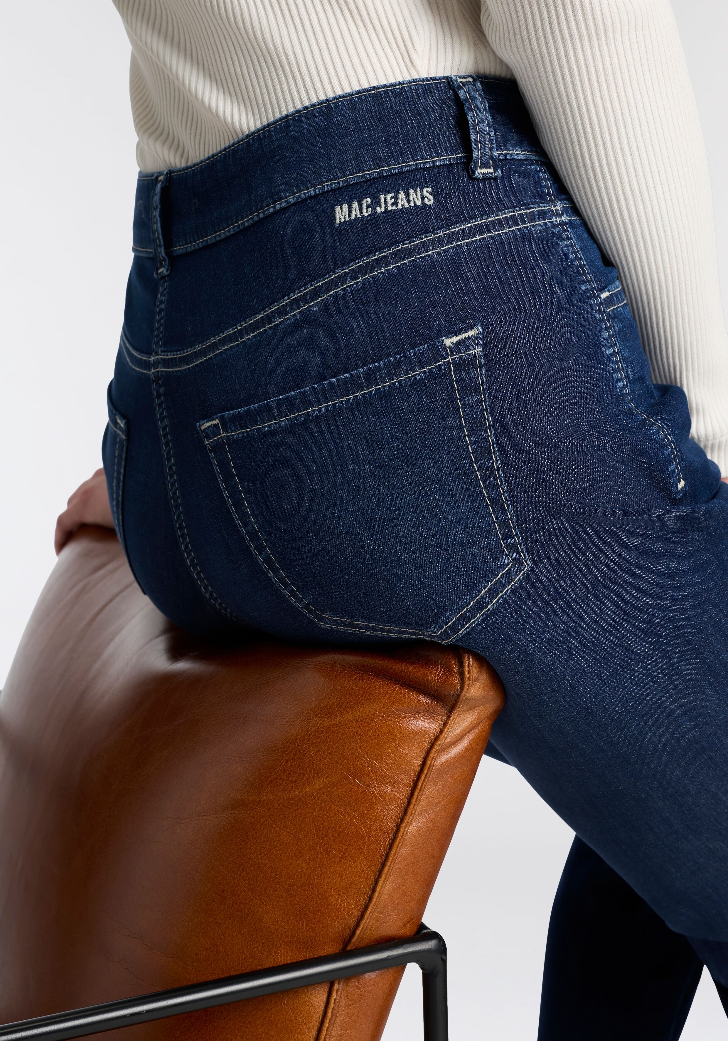 Ankle-Jeans MAC "Slim 7/8", Damen, Gr. 38, Länge 27, dunkelblau, Denim/Jeans, Obermaterial: 98% Baumwolle, 2% Elasthan, figurbetont knöchelfrei, Jeans Ankle-Jeans, Kontrastfarbene Nähte dunkelblau 38, Länge 27