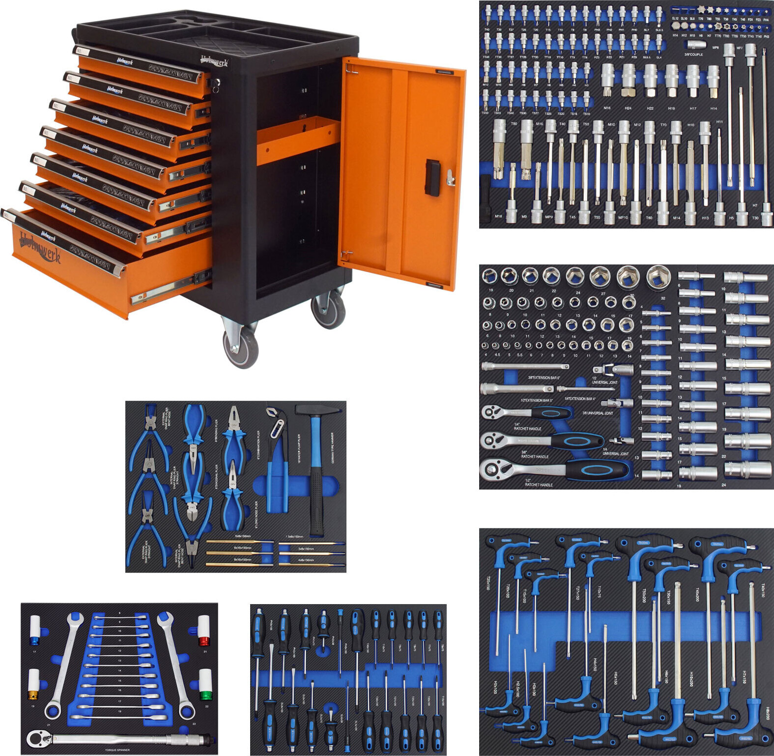 Holmwerk Werkstattwagen orange 252 tlg. XXL bestückt gefüllt Assistent Werkzeugwagen