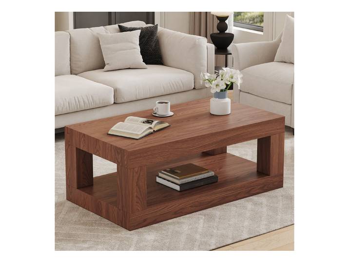 Celya Couchtisch Moderner 2-stufiger rechteckiger Mitteltisch mit offenem Lageregal (aus MDF-Material. Stabil und langlebig, einfache Montage)