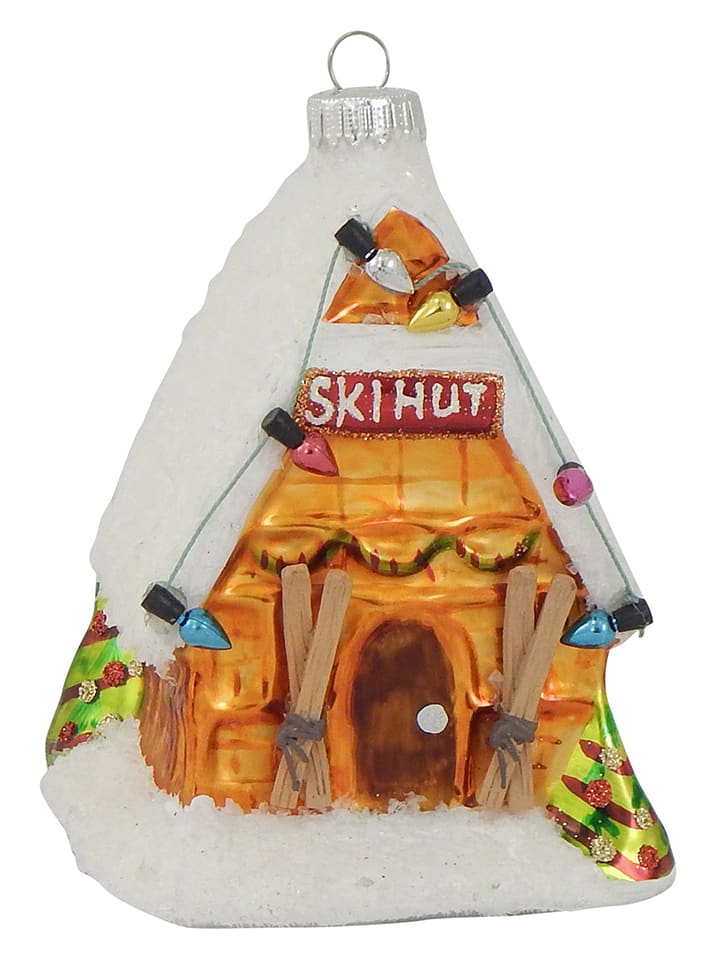 Krebs Glas Lauscha Christbaumornament "Ski-Hütte" in Bunt - (L)11 cm - onesize