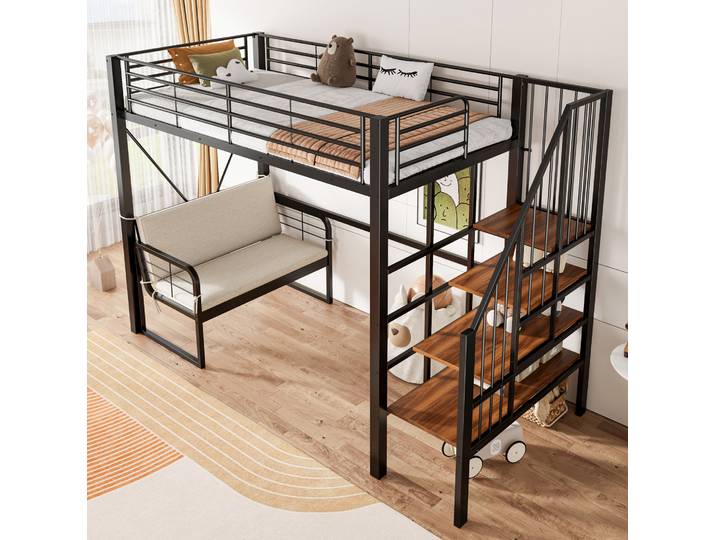 Lit Adulte Chambre Rangement 90x200 Métal Noir Havrya