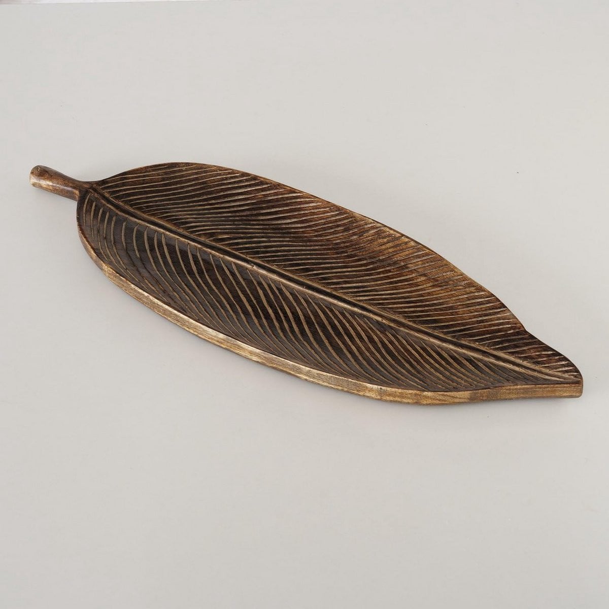 Groot Houten Dienblad in Bladvorm van Mango Hout - Serveerschaal en Decoratie - 50 cm