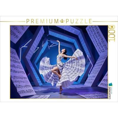 CALVENDO Puzzle Tänzerin im blauen Neonraum | 1000 Teile Lege-Größe 64x48cm Foto-Puzzle für glückliche Stunden