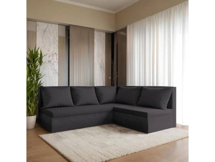 FORNIRO 24 Hugo L Ecksofa 206x165cm Graphit Wohnzimmer Couch Schlafsofa Mit Schlaffunktion & Bettkasten - L-Form - Kissen - Stoff Komfort ausziehbar Gäste bequem Stauraum Design hochwertig robust