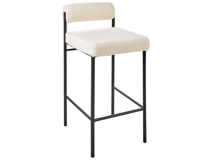 Beliani Barstuhl 2er Set Bouclé Creme weiß niedrige Lehne Metallgestell Fußstütze Amaya