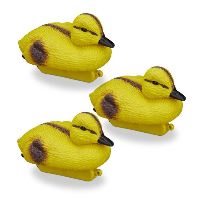 Relaxdays Set van 3 Levensechte Vijvereend Kuikens, Geel-Zwart, Vijverdecoratie