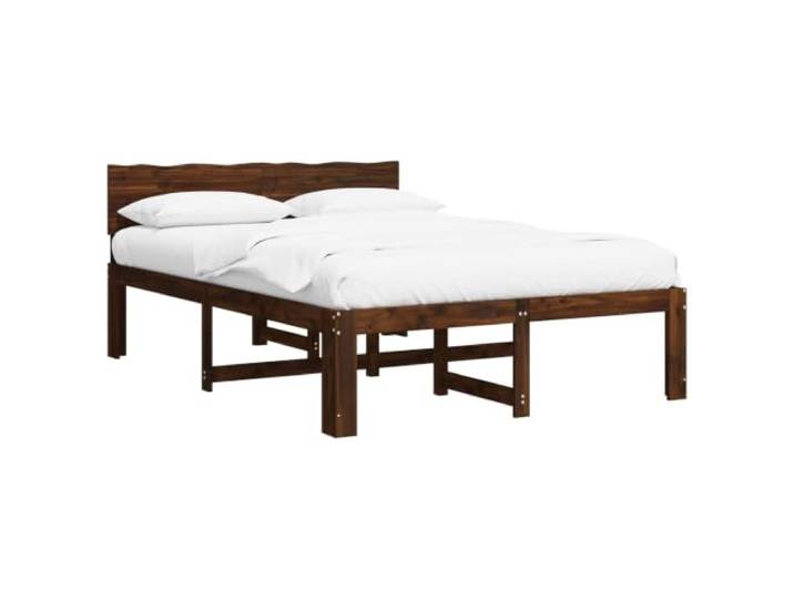 Doppelbett ROSTOCK Dunkelbraun aus massivem Akazienholz Kopfteil mit Hohlkante, Stützleisten, verstärkter Rahmen, Stauraum unter dem Bett 32 cm, für Matratze 150 x 200 cm