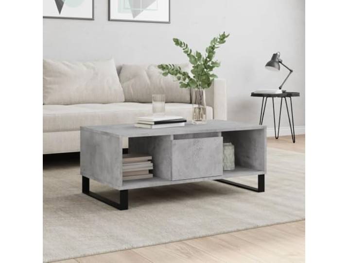 TEKGHUT Couchtisch Betongrau 90x50x36,5 cm Holzwerkstoff mit Schublade Metallbeine, Stauraum, feuchtigkeitsbeständig, pflegeleicht, modern