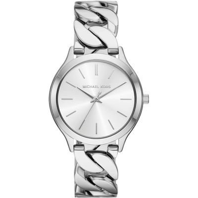 Quarzuhr MICHAEL KORS "SLIM RUNWAY CHAIN", silber (silberfarben), Armbanduhren, Damen, Quarzuhr, Armbanduhr, Damenuhr, Edelstahlarmband