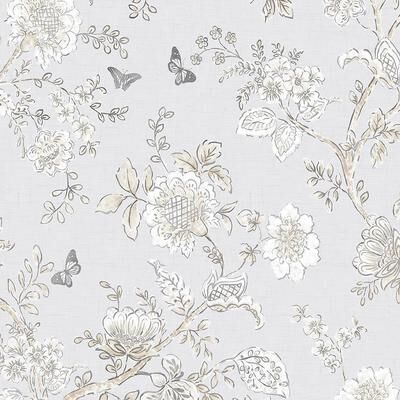 Butterfly Toile Butterfly Toile Wallpaper Floral in Grey Beige Dove