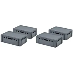 4 Stück grauen E2 Kisten 600x400x200 mm Fleischkasten Lagerkiste Metzgerkiste mit 4 grauen Deckeln
