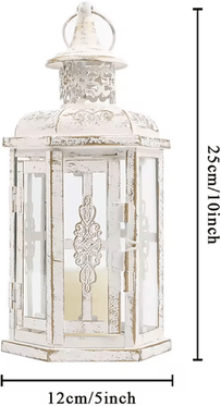 Uplift Curations Vintage Nordic Black Iron Candle Lantern Hanging Decorative Lantern For Home & Wedding Decor 1pc White