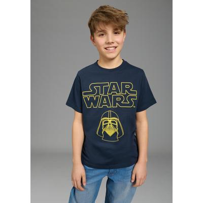 T-Shirt KIDSWORLD "STAR WARS: DARTH VADER - Disney Shirt", Jungen, Gr. 104/110, blau (schwarz), Single Jersey, Obermaterial: 100% Baumwolle, bedruckt, Basic hüftlang, Rundhals, Shirts T-Shirt, DARTH VADER Shirt. Kurzarm, mit modischem Druck, aus...