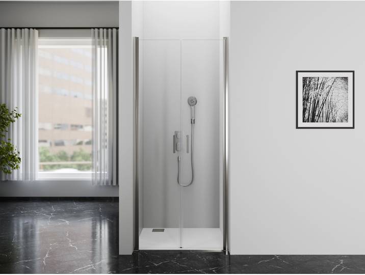 Dusch-Pendeltür MARWELL BRIGHT 90 , transparent (weiß, neutral), B:90cm H:195cm, Duschtüren, Dusch-Pendeltür, seitenverkehrt aufbaubar, justierbares Wandprofil